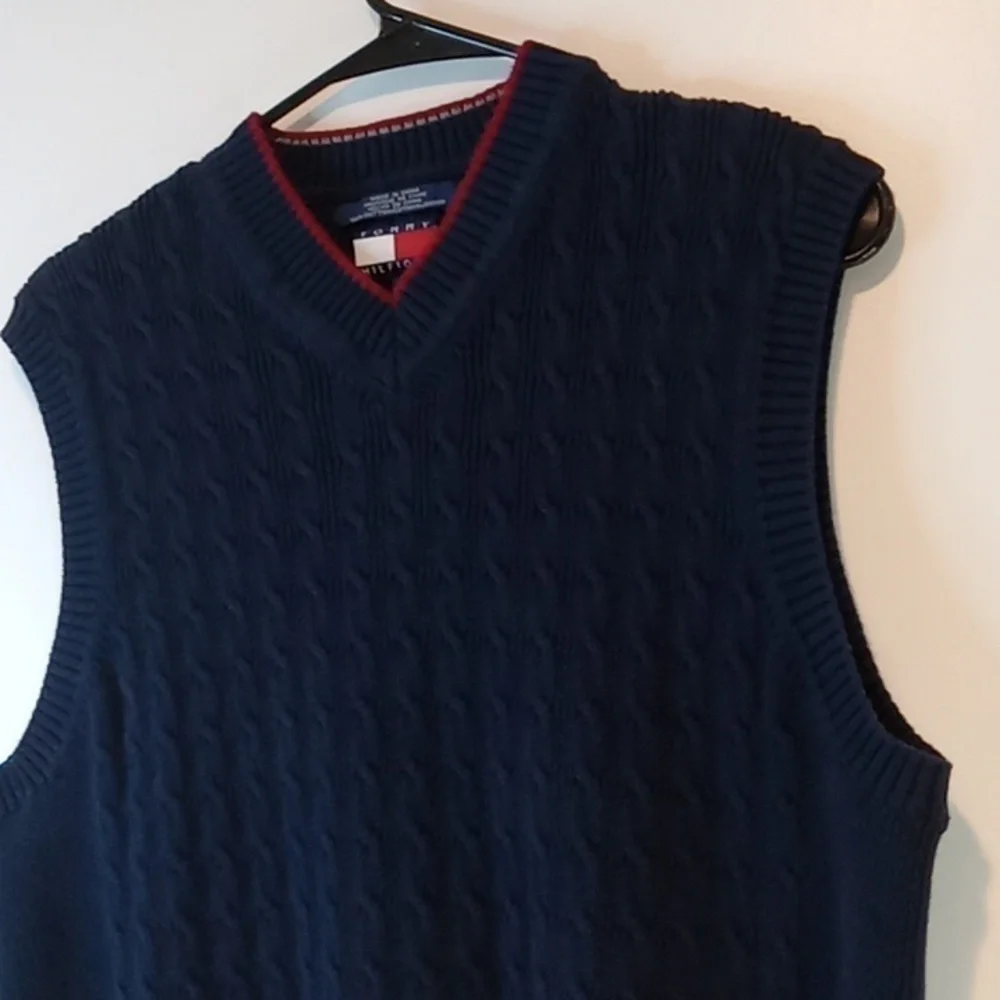 Vintage 90s Tommy Hilfiger Sweater Vest Navy Blue Men's Sz L EUC NICE!